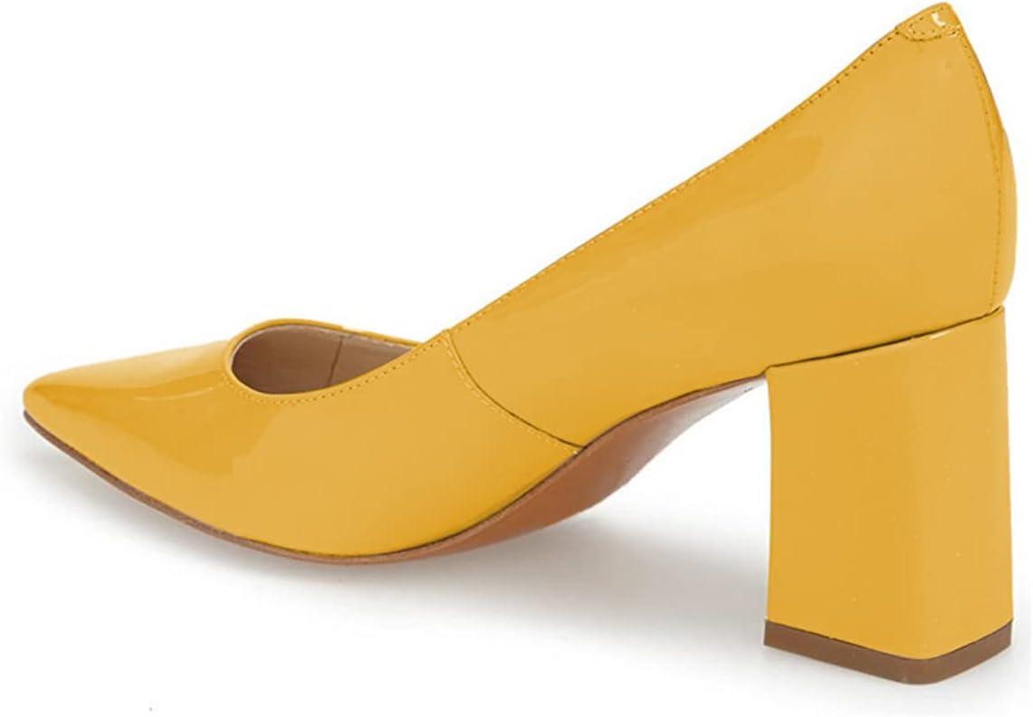 imageFSJ Women Classic Casual Pumps Pointed Toe Chunky Heels Shoe for Business Occasion US Size 415Yellow