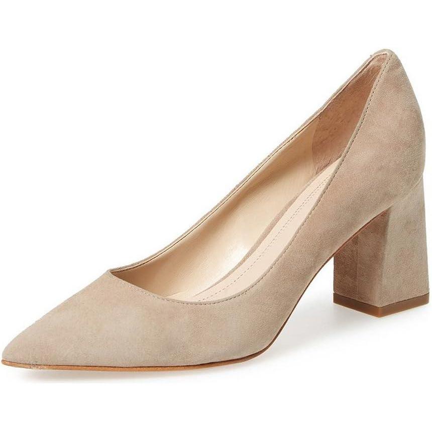 imageFSJ Women Classic Casual Pumps Pointed Toe Chunky Heels Shoe for Business Occasion US Size 415Nude