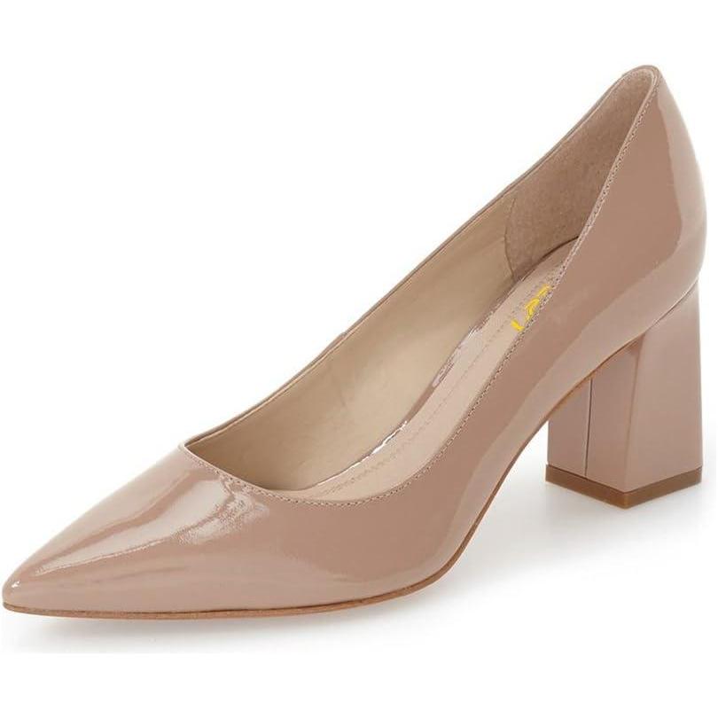 imageFSJ Women Classic Casual Pumps Pointed Toe Chunky Heels Shoe for Business Occasion US Size 415Nude Patent