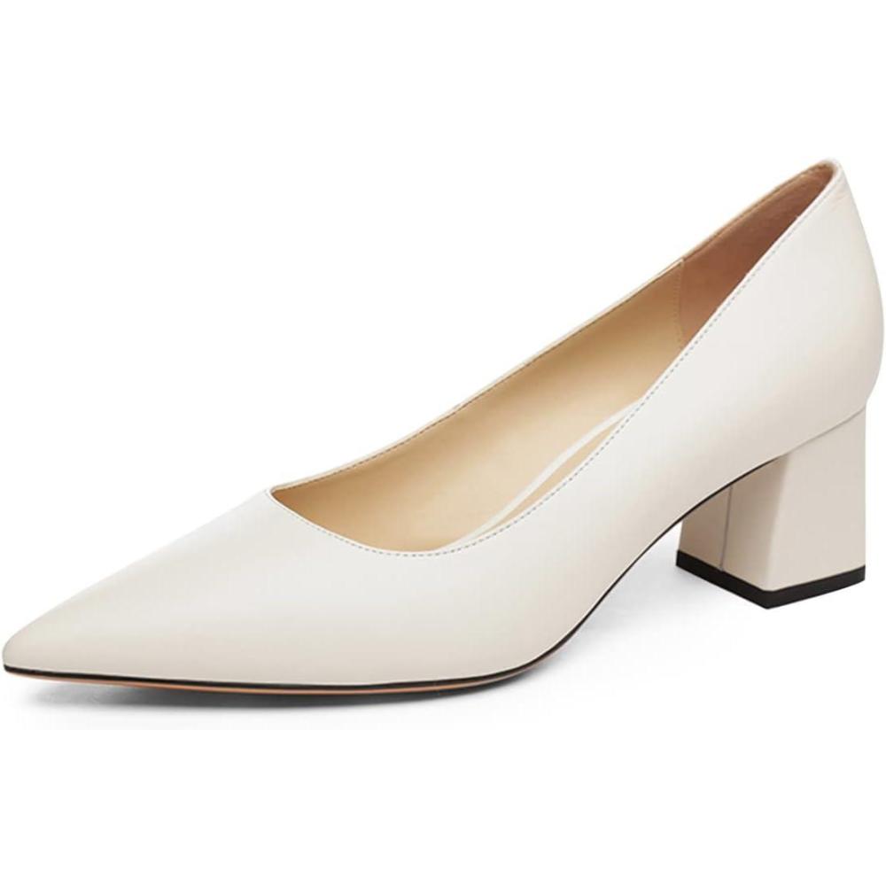 imageFSJ Women Classic Casual Pumps Pointed Toe Chunky Heels Shoe for Business Occasion US Size 415White Matte