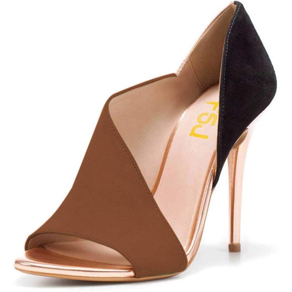 imageFSJ Women Sexy Peep Toe Cutout Pumps Sandals DOrsay Stiletto Heels Party Evening Shoes Size 415 USBrown