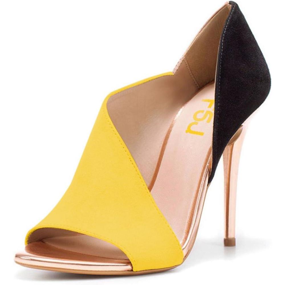 imageFSJ Women Sexy Peep Toe Cutout Pumps Sandals DOrsay Stiletto Heels Party Evening Shoes Size 415 USYellow