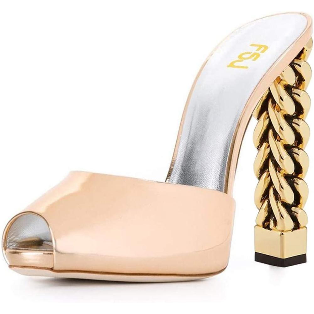 imageFSJ Women Superb High Heel Stiletto Mules Peep Toe Sandals Wedding Dress Shoes Size 415 USNude