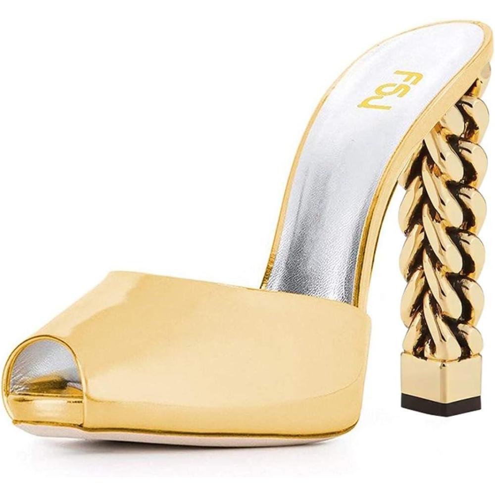 imageFSJ Women Superb High Heel Stiletto Mules Peep Toe Sandals Wedding Dress Shoes Size 415 USYellow
