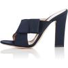imageFSJ Women Chunky High Heels Open Toe Slide Sandals Cross Strap Summer Mules Shoe with Bows Size 415 USNavy Blue