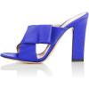 imageFSJ Women Chunky High Heels Open Toe Slide Sandals Cross Strap Summer Mules Shoe with Bows Size 415 USRoyal Blue