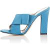 imageFSJ Women Chunky High Heels Open Toe Slide Sandals Cross Strap Summer Mules Shoe with Bows Size 415 USSky Blue