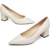 imageFSJ Women Classic Casual Pumps Pointed Toe Chunky Heels Shoe for Business Occasion US Size 415White Matte