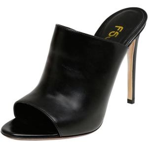 imageFSJ Wome Open Peep Toe Mule Sandals Wide Strap Slide Slippers Stiletto High Heels Slip on Backless Summer Casual Shoes 415 M USBlack12 Cm