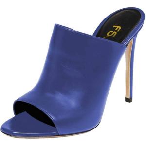 imageFSJ Wome Open Peep Toe Mule Sandals Wide Strap Slide Slippers Stiletto High Heels Slip on Backless Summer Casual Shoes 415 M USBluepu