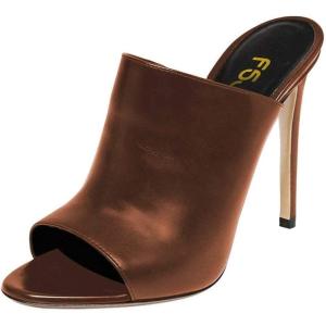 imageFSJ Wome Open Peep Toe Mule Sandals Wide Strap Slide Slippers Stiletto High Heels Slip on Backless Summer Casual Shoes 415 M USBrownpu
