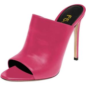 imageFSJ Wome Open Peep Toe Mule Sandals Wide Strap Slide Slippers Stiletto High Heels Slip on Backless Summer Casual Shoes 415 M USFuchsiapu