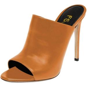 imageFSJ Wome Open Peep Toe Mule Sandals Wide Strap Slide Slippers Stiletto High Heels Slip on Backless Summer Casual Shoes 415 M USKhakipu
