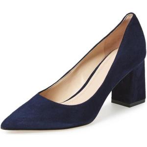 imageFSJ Women Classic Casual Pumps Pointed Toe Chunky Heels Shoe for Business Occasion US Size 415Bluesuede