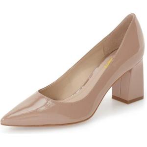 imageFSJ Women Classic Casual Pumps Pointed Toe Chunky Heels Shoe for Business Occasion US Size 415Nude Patent
