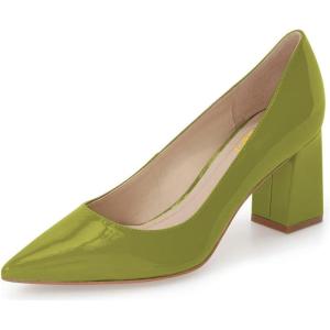 imageFSJ Women Classic Casual Pumps Pointed Toe Chunky Heels Shoe for Business Occasion US Size 415Olive