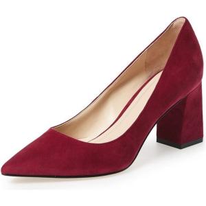 imageFSJ Women Classic Casual Pumps Pointed Toe Chunky Heels Shoe for Business Occasion US Size 415Red