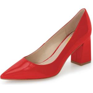 imageFSJ Women Classic Casual Pumps Pointed Toe Chunky Heels Shoe for Business Occasion US Size 415Red Patent