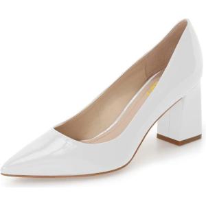 imageFSJ Women Classic Casual Pumps Pointed Toe Chunky Heels Shoe for Business Occasion US Size 415White