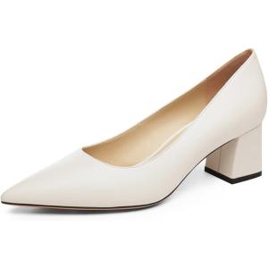 imageFSJ Women Classic Casual Pumps Pointed Toe Chunky Heels Shoe for Business Occasion US Size 415White Matte