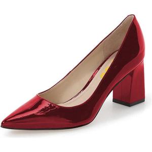 imageFSJ Women Classic Casual Pumps Pointed Toe Chunky Heels Shoe for Business Occasion US Size 415Wine