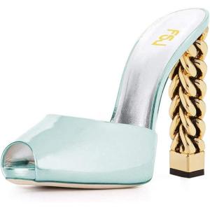 imageFSJ Women Superb High Heel Stiletto Mules Peep Toe Sandals Wedding Dress Shoes Size 415 USPale Turquoise