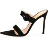imageFSJ Women Fashion Slip On Mules Faux Suede High Heels Sandals Open Toe Stilettos Shoes Size 415 USBlack