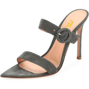 imageFSJ Women Fashion Slip On Mules Faux Suede High Heels Sandals Open Toe Stilettos Shoes Size 415 USGrey
