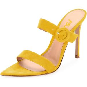 imageFSJ Women Fashion Slip On Mules Faux Suede High Heels Sandals Open Toe Stilettos Shoes Size 415 USYellow