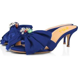 imageFSJ Women Open Toe Kitten Low Heel Sandals Slip on Rhinestone BowKnot Slipper Tassel Formal Outfit Casual Shoe Size 415 USBlue