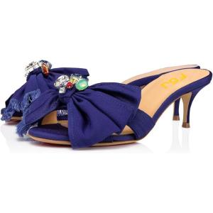 imageFSJ Women Open Toe Kitten Low Heel Sandals Slip on Rhinestone BowKnot Slipper Tassel Formal Outfit Casual Shoe Size 415 USDark Slate Blue