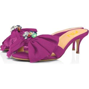 imageFSJ Women Open Toe Kitten Low Heel Sandals Slip on Rhinestone BowKnot Slipper Tassel Formal Outfit Casual Shoe Size 415 USFuchsia