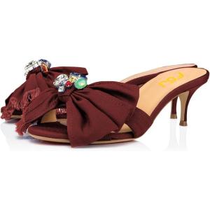 imageFSJ Women Open Toe Kitten Low Heel Sandals Slip on Rhinestone BowKnot Slipper Tassel Formal Outfit Casual Shoe Size 415 USMaroon