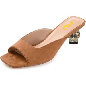 imageFSJ Women Square Open Toe Block Crystal Low Heel Mule Sandals Backless Slip On Jeweled Slide Heels Comfort Casual Slipper Dress Shoes Size 416 USBrown