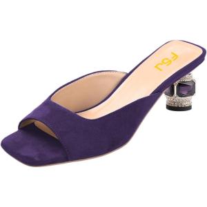 imageFSJ Women Square Open Toe Block Crystal Low Heel Mule Sandals Backless Slip On Jeweled Slide Heels Comfort Casual Slipper Dress Shoes Size 416 USPurple