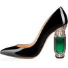 imageFSJ Women Bridal Pointed Toe Chunky High Heel Crystal Pumps Slip on Wedding Thick Comfort Unique Shoes Size 415 USBlack