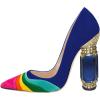 imageFSJ Women Bridal Pointed Toe Chunky High Heel Crystal Pumps Slip on Wedding Thick Comfort Unique Shoes Size 415 USBluecolorful
