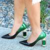 imageFSJ Women Bridal Pointed Toe Chunky High Heel Crystal Pumps Slip on Wedding Thick Comfort Unique Shoes Size 415 USEmerald Green Gradient