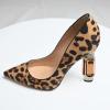 imageFSJ Women Bridal Pointed Toe Chunky High Heel Crystal Pumps Slip on Wedding Thick Comfort Unique Shoes Size 415 USLeopard Print