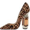 imageFSJ Women Bridal Pointed Toe Chunky High Heel Crystal Pumps Slip on Wedding Thick Comfort Unique Shoes Size 415 USLeopard Print