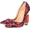 imageFSJ Women Bridal Pointed Toe Chunky High Heel Crystal Pumps Slip on Wedding Thick Comfort Unique Shoes Size 415 USRed Leopard Print