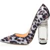 imageFSJ Women Bridal Pointed Toe Chunky High Heel Crystal Pumps Slip on Wedding Thick Comfort Unique Shoes Size 415 USWhite Leopard Print