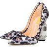 imageFSJ Women Bridal Pointed Toe Chunky High Heel Crystal Pumps Slip on Wedding Thick Comfort Unique Shoes Size 415 USWhite Leopard Print
