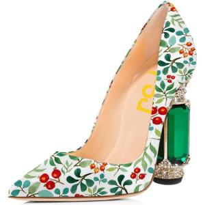 imageFSJ Women Bridal Pointed Toe Chunky High Heel Crystal Pumps Slip on Wedding Thick Comfort Unique Shoes Size 415 USCherry