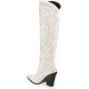 imageFSJ Women Cowboy Boots Pointed Toe Studded Rivets Knee High Boots Block Heels Western Wedding Date Travel Dress Shoes Size 416 USWhite