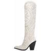 imageFSJ Women Cowboy Boots Pointed Toe Studded Rivets Knee High Boots Block Heels Western Wedding Date Travel Dress Shoes Size 416 USWhite