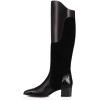 imageFSJ Women Fashion Knee High Riding Long Boots Pull On Square Closed Toe Chunky Block Thick Mid Heels Stretch Patchwork Leather Suede Fall Winter Shoes Size 415 USBlack