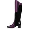 imageFSJ Women Fashion Knee High Riding Long Boots Pull On Square Closed Toe Chunky Block Thick Mid Heels Stretch Patchwork Leather Suede Fall Winter Shoes Size 415 USPurple