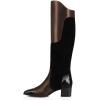 imageFSJ Women Fashion Knee High Riding Long Boots Pull On Square Closed Toe Chunky Block Thick Mid Heels Stretch Patchwork Leather Suede Fall Winter Shoes Size 415 USTan