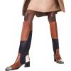 imageFSJ Women Fashion Knee High Riding Long Boots Pull On Square Closed Toe Chunky Block Thick Mid Heels Stretch Patchwork Leather Suede Fall Winter Shoes Size 415 USBrown